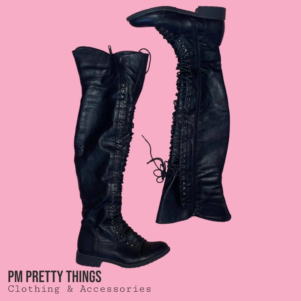 Thigh, high lace up combat boots, size 9